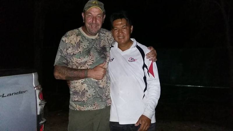 Khun Adrian and Win at the park at night